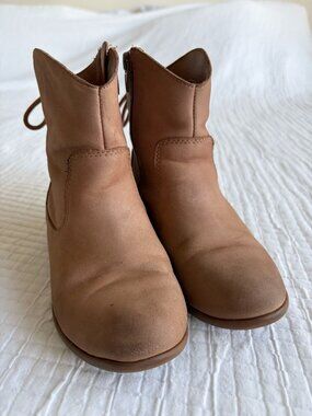 Copper Key Girls 12 M Brown Genuine Leather Ankle Boots Lace Up Zip Western